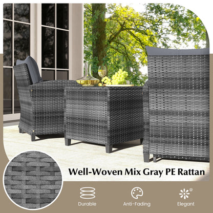 5 Piece Patio Rattan Furniture with 2 Ottomans and Tempered Glass Coffee Table, Gray Patio Conversation Sets   at Gallery Canada