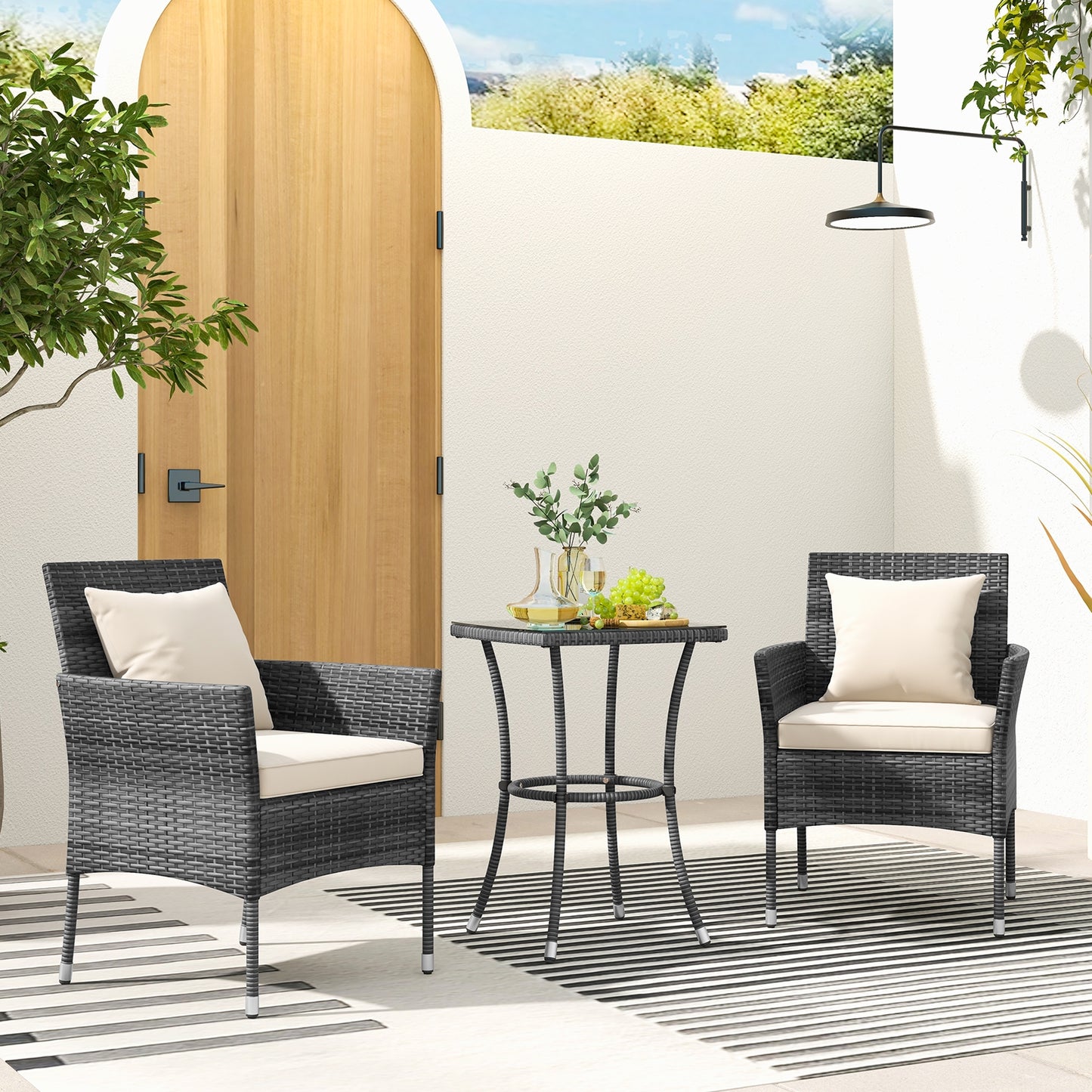 3 Pieces Patio Furniture Set with Cushioned Patio Chairs and Tempered Glass Coffee Table, White Patio Conversation Sets   at Gallery Canada