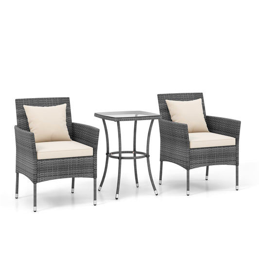 3 Pieces Patio Furniture Set with Cushioned Patio Chairs and Tempered Glass Coffee Table, White - Gallery Canada