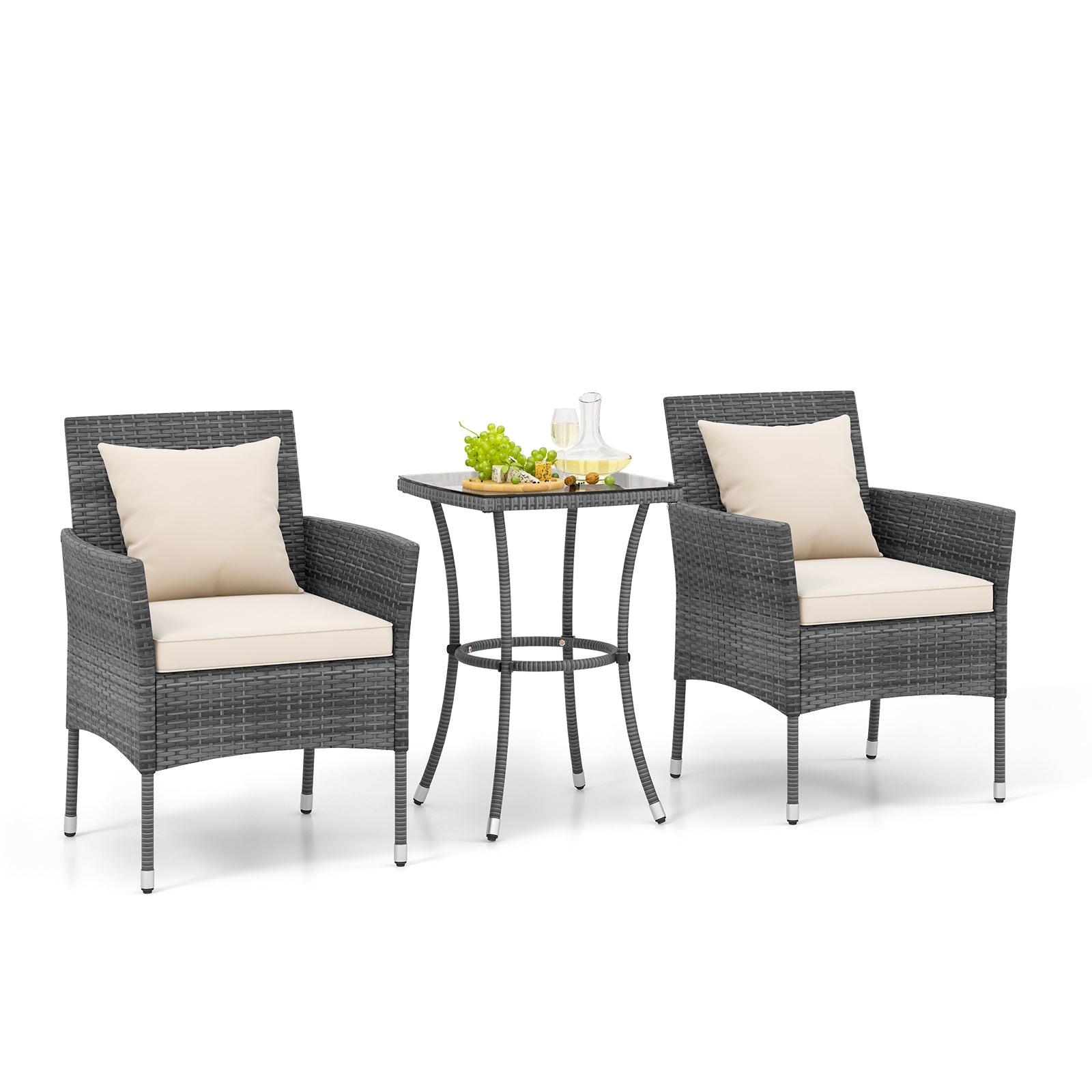 3 Pieces Patio Furniture Set with Cushioned Patio Chairs and Tempered Glass Coffee Table, White Patio Conversation Sets   at Gallery Canada