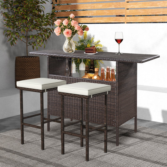 Patio Wicker Bar Stools Set of 2 with Seat Cushions and Footrest Patio Bar Furniture Options  at Gallery Canada