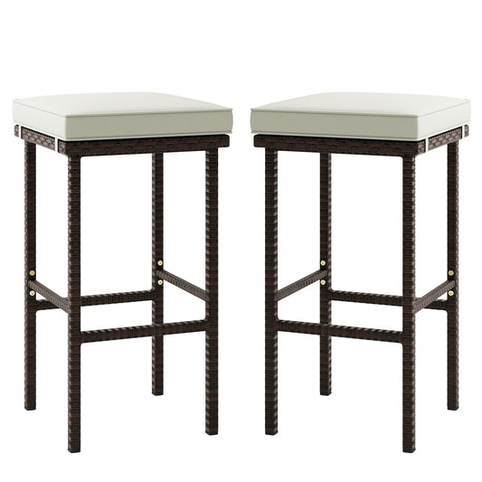 Patio Wicker Bar Stools Set of 2 with Seat Cushions and Footrest - Gallery Canada