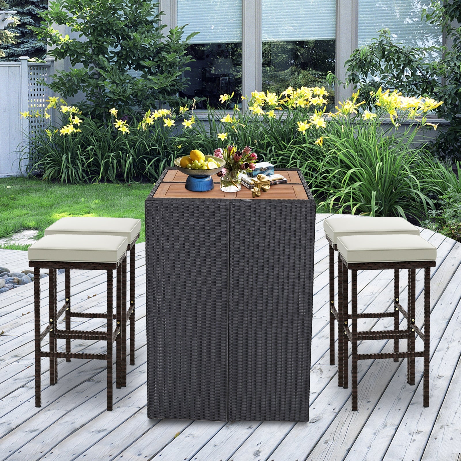 Patio Wicker Bar Stools Set of 2 with Seat Cushions and Footrest Patio Bar Furniture   at Gallery Canada