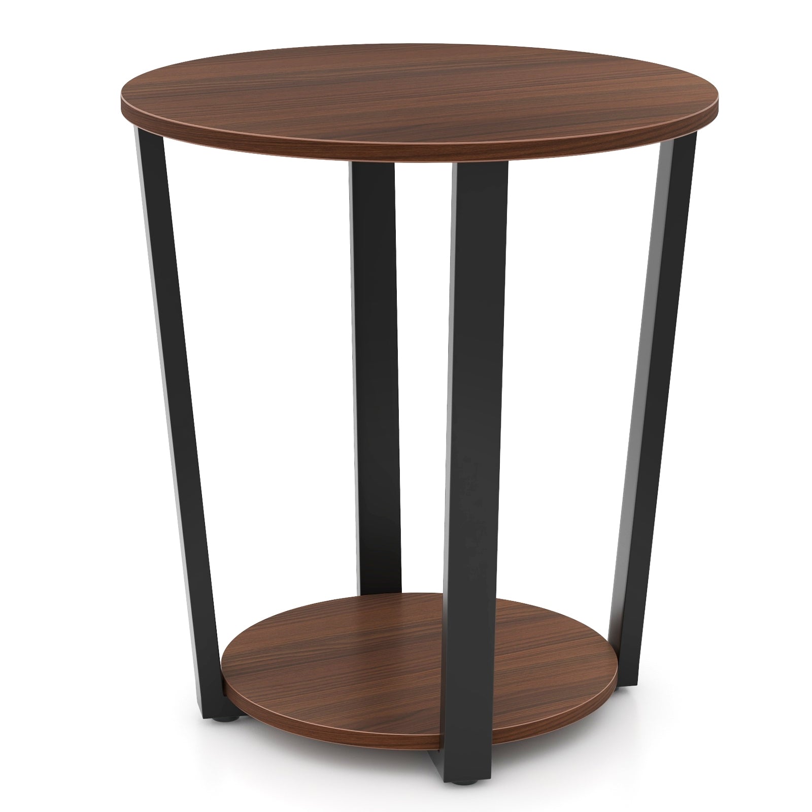 Round End Table with Open Shelf and Metal Frame, Walnut End & Side Tables   at Gallery Canada