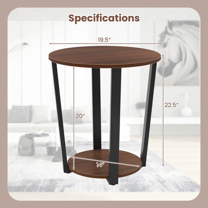 Round End Table with Open Shelf and Metal Frame, Walnut End & Side Tables   at Gallery Canada