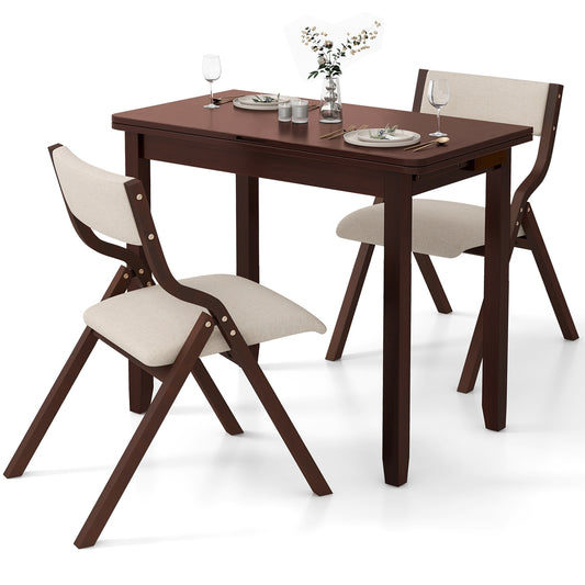 Kitchen Table Set for 2 Expandable Dining Table with 2 Upholstered Folding Chairs - Gallery Canada