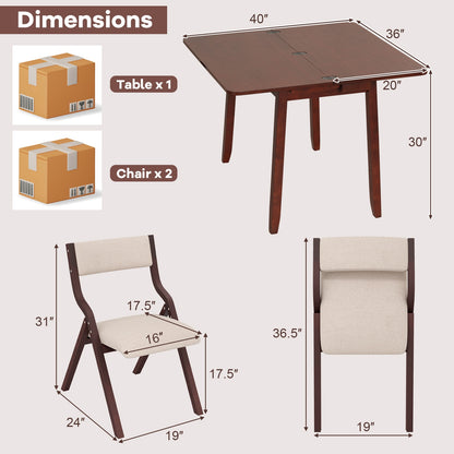 Kitchen Table Set for 2 Expandable Dining Table with 2 Upholstered Folding Chairs Dining Room Sets   at Gallery Canada