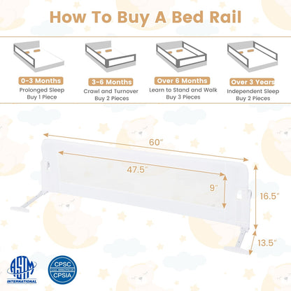60-Inch Foldable Bed Rail Swing Down Baby Bed Guard Rail with Adjustable Safety Strap, White Bed Rails   at Gallery Canada