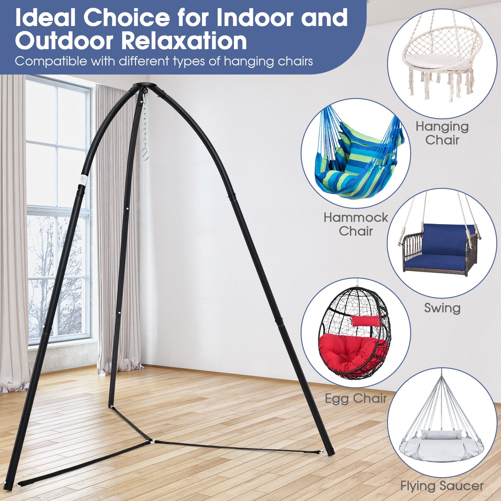 Heavy Duty Metal Hanging Chair Stand with Hanging Chain, Black Hammocks   at Gallery Canada