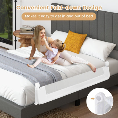 60-Inch Foldable Bed Rail Swing Down Baby Bed Guard Rail with Adjustable Safety Strap, White Bed Rails   at Gallery Canada