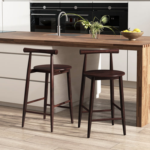 Counter Height Bar Chair Set with Acacia Wood Frame and Supporting Legs, Brown