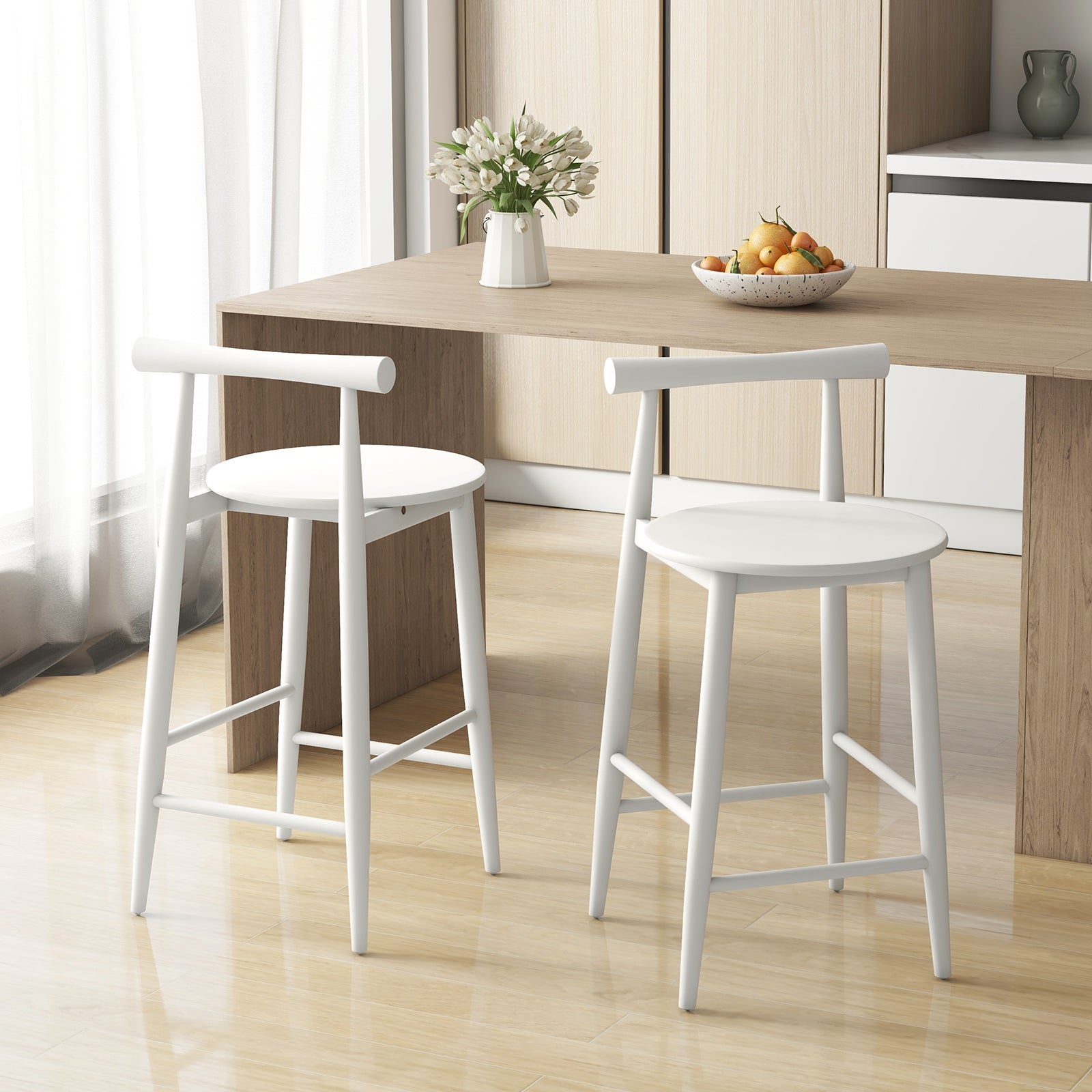 Counter Height Bar Chair Set with Acacia Wood Frame and Supporting Legs, White Bar Stools   at Gallery Canada