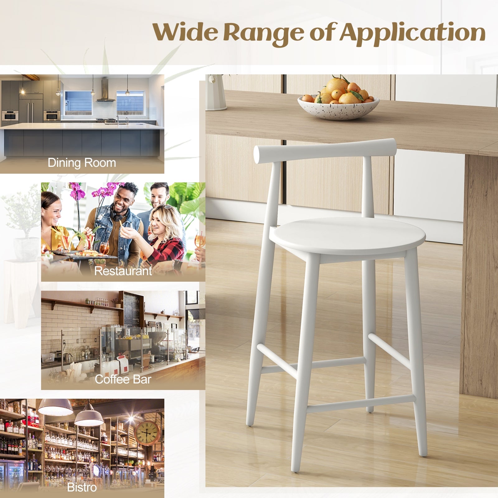 Counter Height Bar Chair Set with Acacia Wood Frame and Supporting Legs, White Bar Stools at Gallery Canada