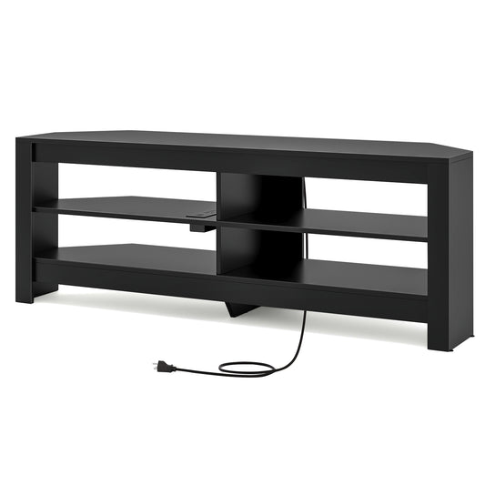 Corner TV Stand with Power Outlet and 4 Open Storage Shelves, Black Entertainment Centers & TV Stands Black  at Gallery Canada