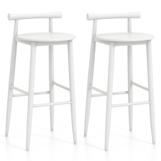 Wooden Bar Chair Set of 2 with Backrest and Footrest for Home Restaurant Cafe, White - Gallery Canada