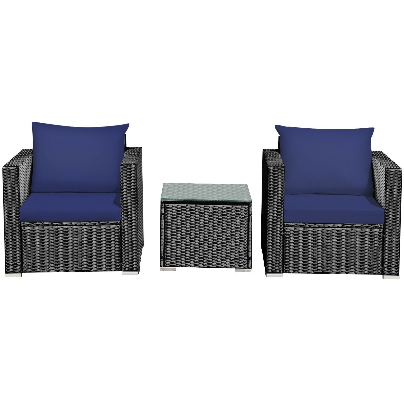 3 Pieces Patio Wicker Furniture Set with Cushion, Navy Patio Conversation Sets   at Gallery Canada