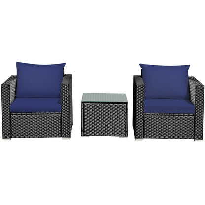 3 Pieces Patio Wicker Furniture Set with Cushion, Navy Patio Conversation Sets   at Gallery Canada