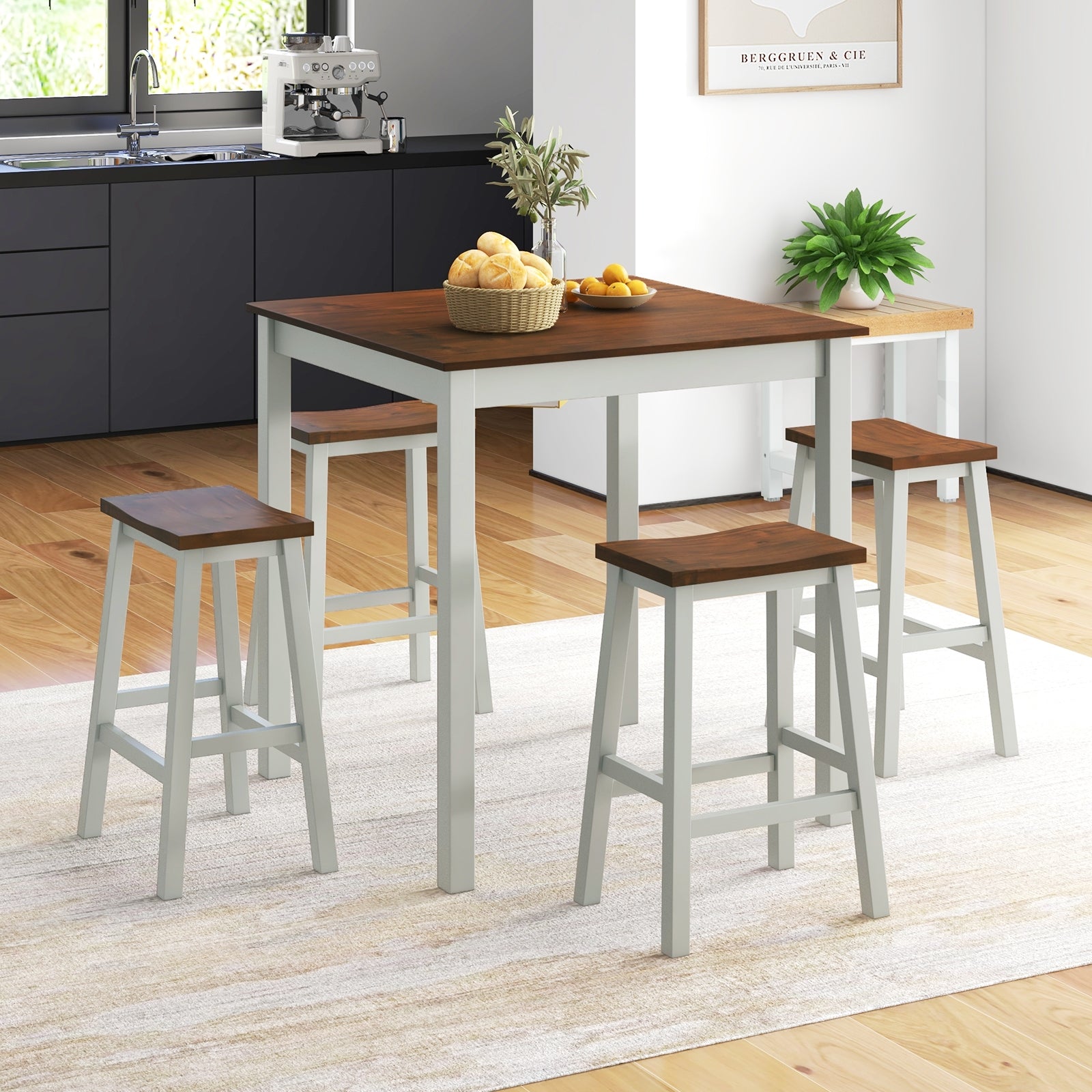 5 Piece Dining Table Set with 4 Saddle Stools for Kitchen Dining Room Apartment-Ash Gray, Light Gray Dining Room Sets   at Gallery Canada