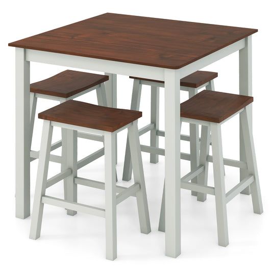 5 Piece Dining Table Set with 4 Saddle Stools for Kitchen Dining Room Apartment-Ash Gray, Light Gray