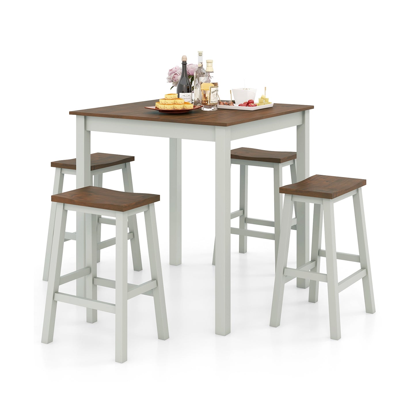 5 Piece Dining Table Set with 4 Saddle Stools for Kitchen Dining Room Apartment-Ash Gray, Light Gray Dining Room Sets   at Gallery Canada