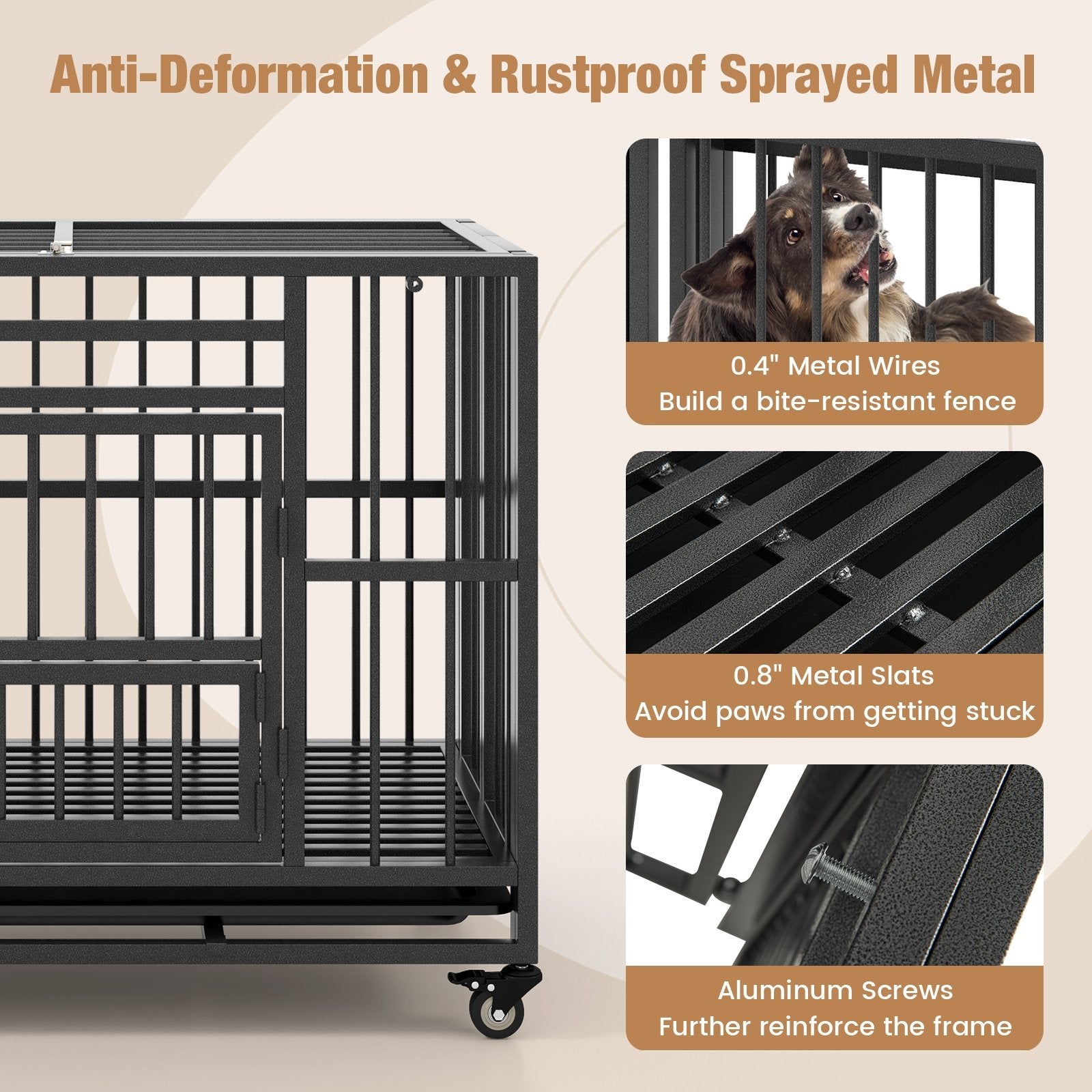 Foldable Heavy-Duty Metal Dog Cage Chew-proof Dog Crate with Lockable Universal Wheels, Black Dog Kennels   at Gallery Canada