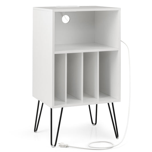 Record Player Stand with Charging Station for Living Room Bedroom, White - Gallery Canada