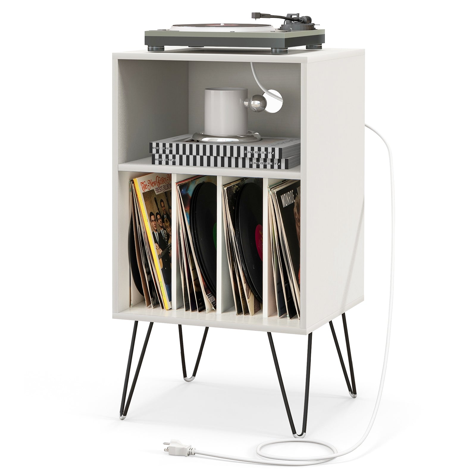 Record Player Stand with Charging Station for Living Room Bedroom, White End & Side Tables   at Gallery Canada