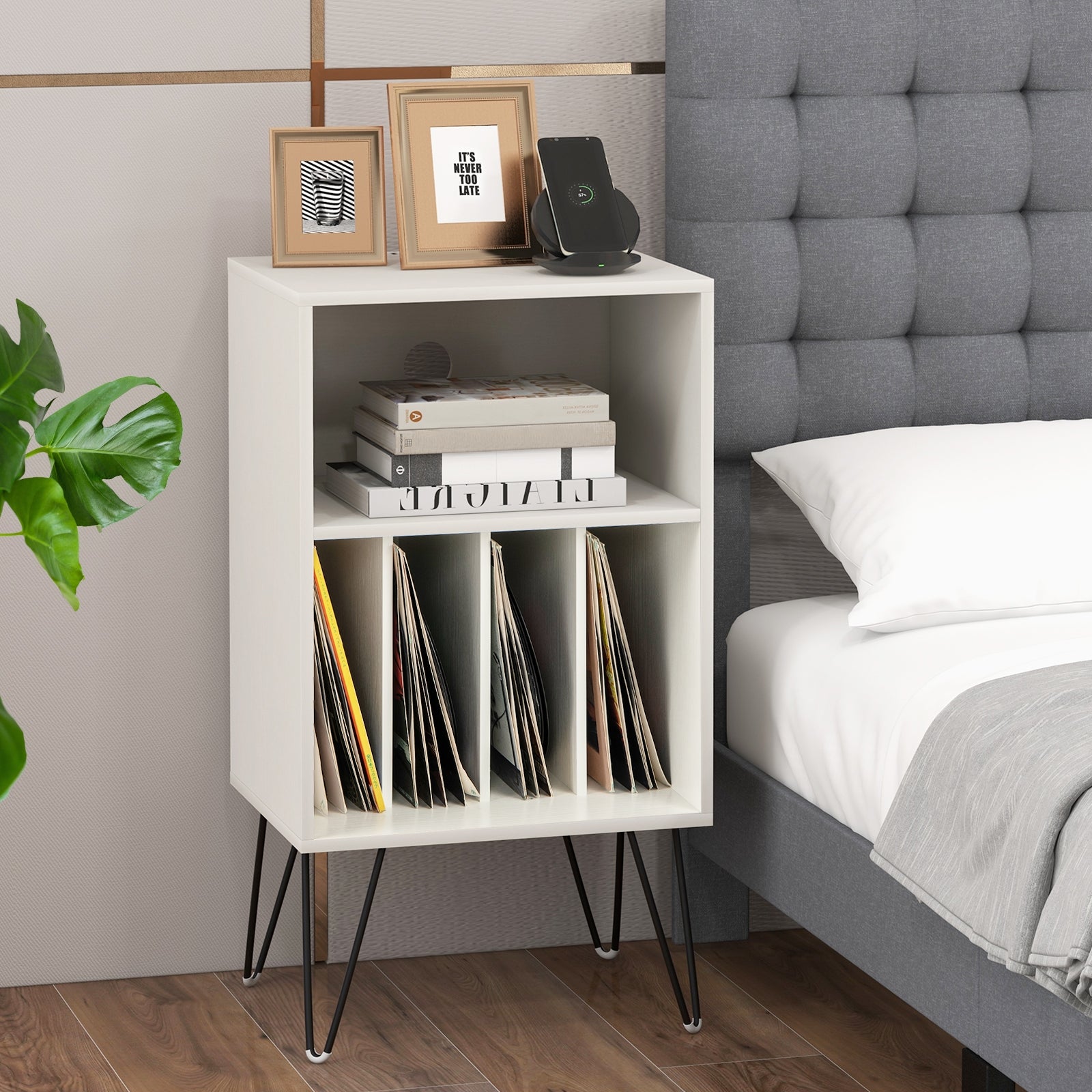 Record Player Stand with Charging Station for Living Room Bedroom, White End & Side Tables   at Gallery Canada