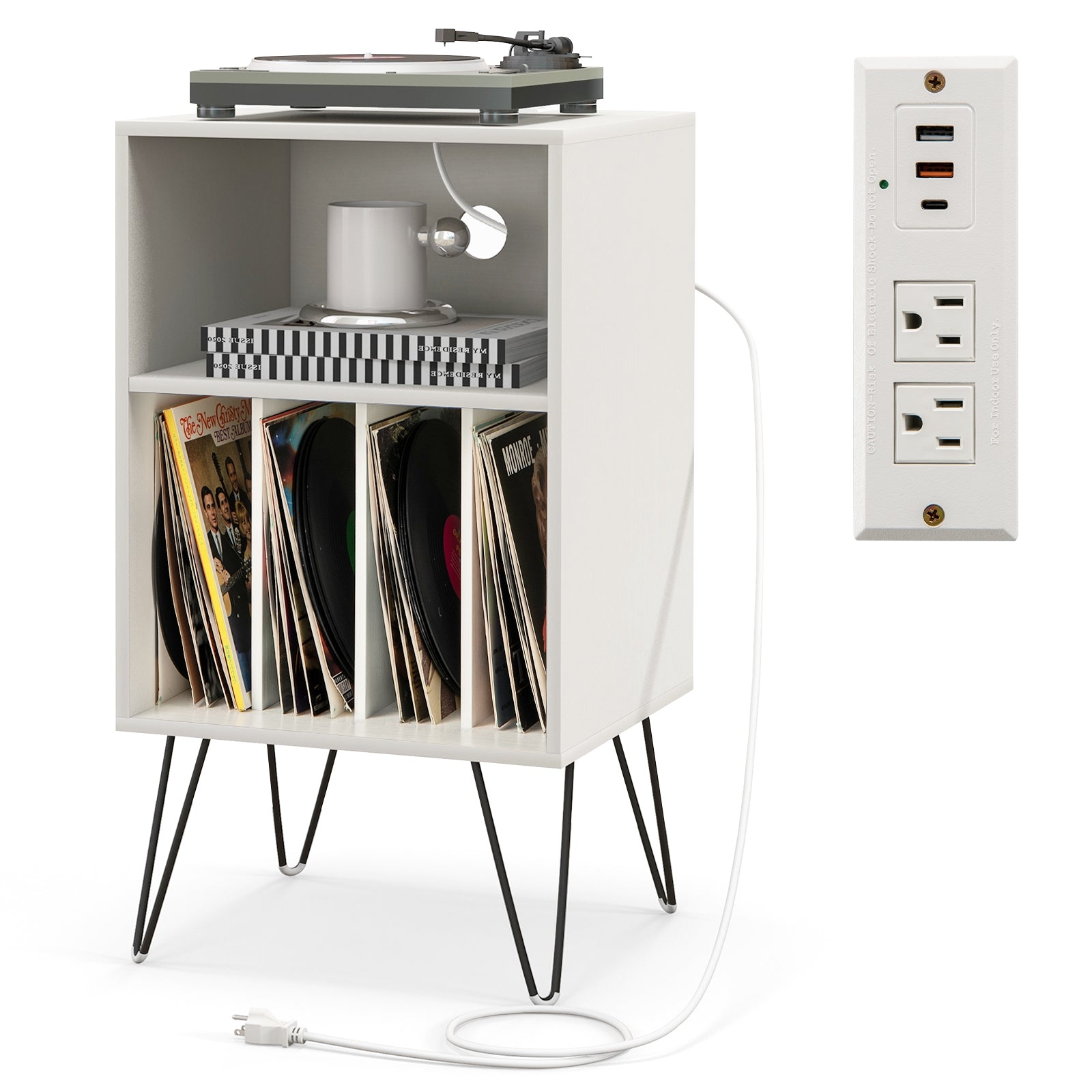 Record Player Stand with Charging Station for Living Room Bedroom, White End & Side Tables   at Gallery Canada