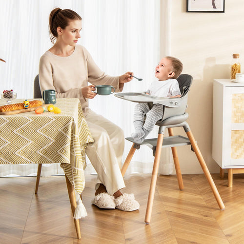 6 in 1 Convertible Highchair with Safety Harness and Removable Tray, Gray