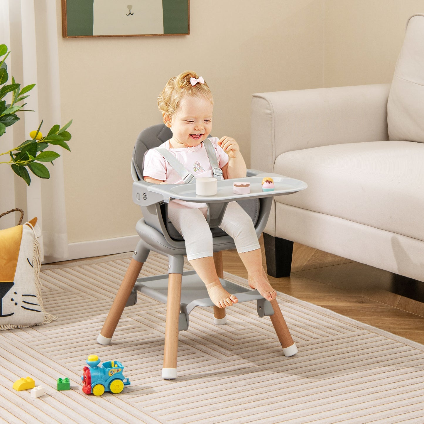 6 in 1 Convertible Highchair with Safety Harness and Removable Tray, Gray High Chairs   at Gallery Canada