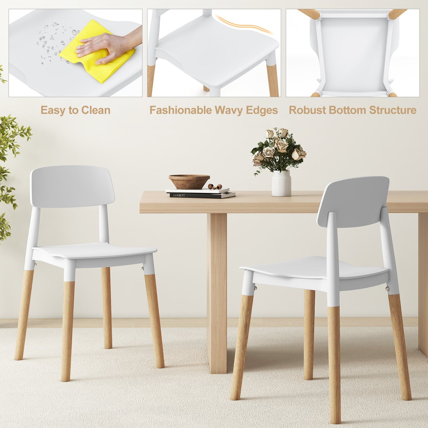 Modern Dining Side Chairs Set of 4 with Ergonomic Backrest for Dining Room, White Dining Chairs   at Gallery Canada