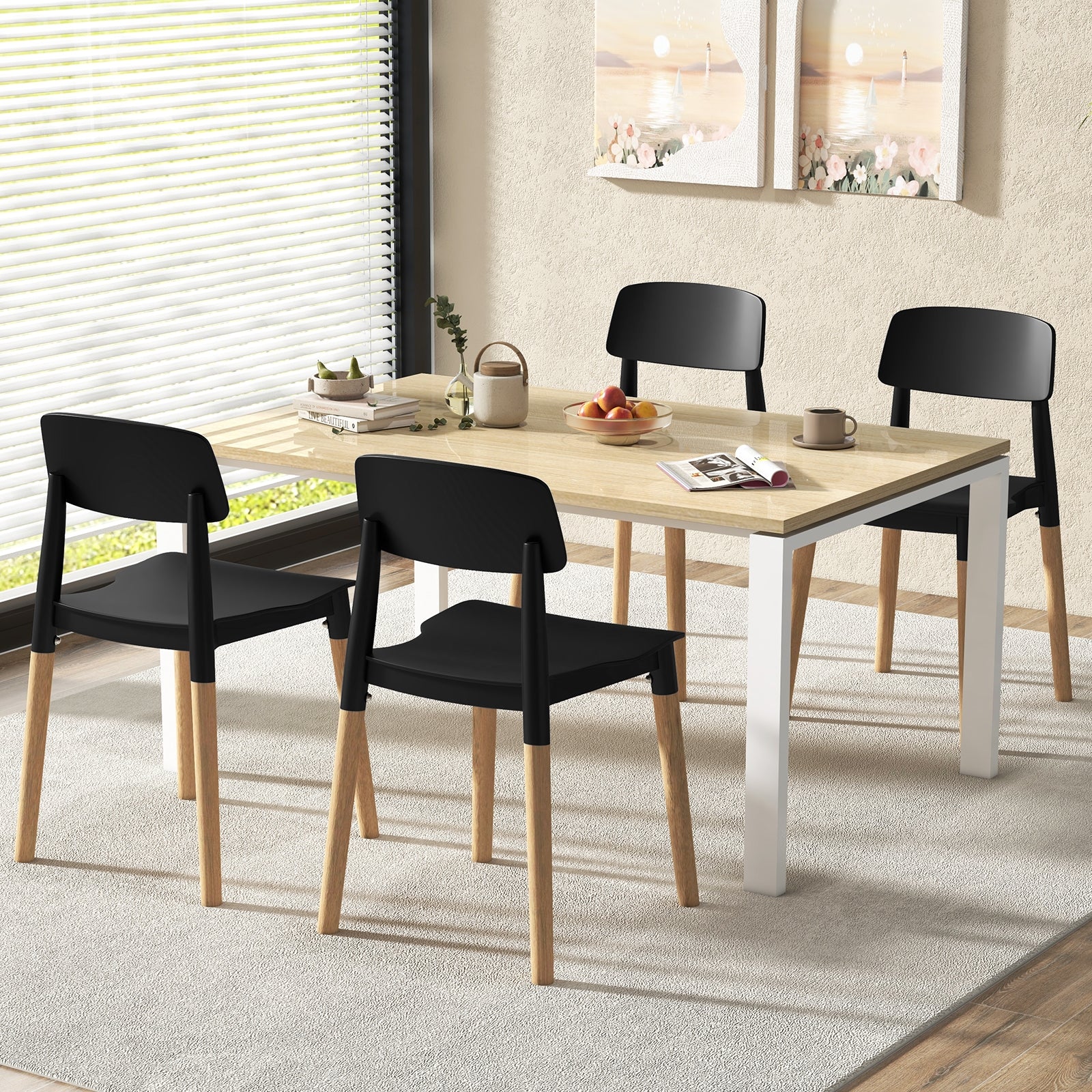 Modern Dining Side Chairs Set of 4 with Ergonomic Backrest for Dining Room, Black Dining Chairs   at Gallery Canada