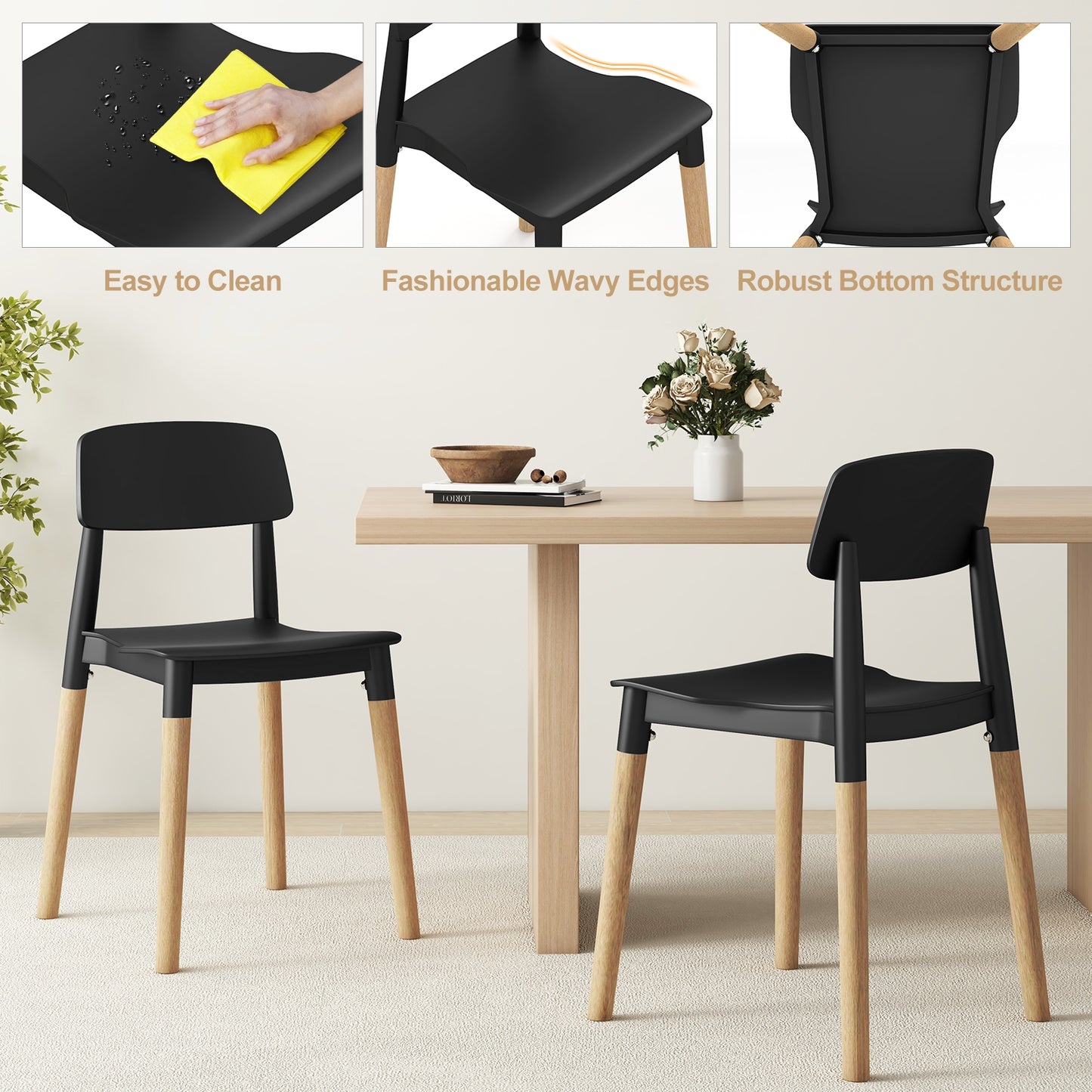 Modern Dining Side Chairs Set of 4 with Ergonomic Backrest for Dining Room, Black Dining Chairs   at Gallery Canada