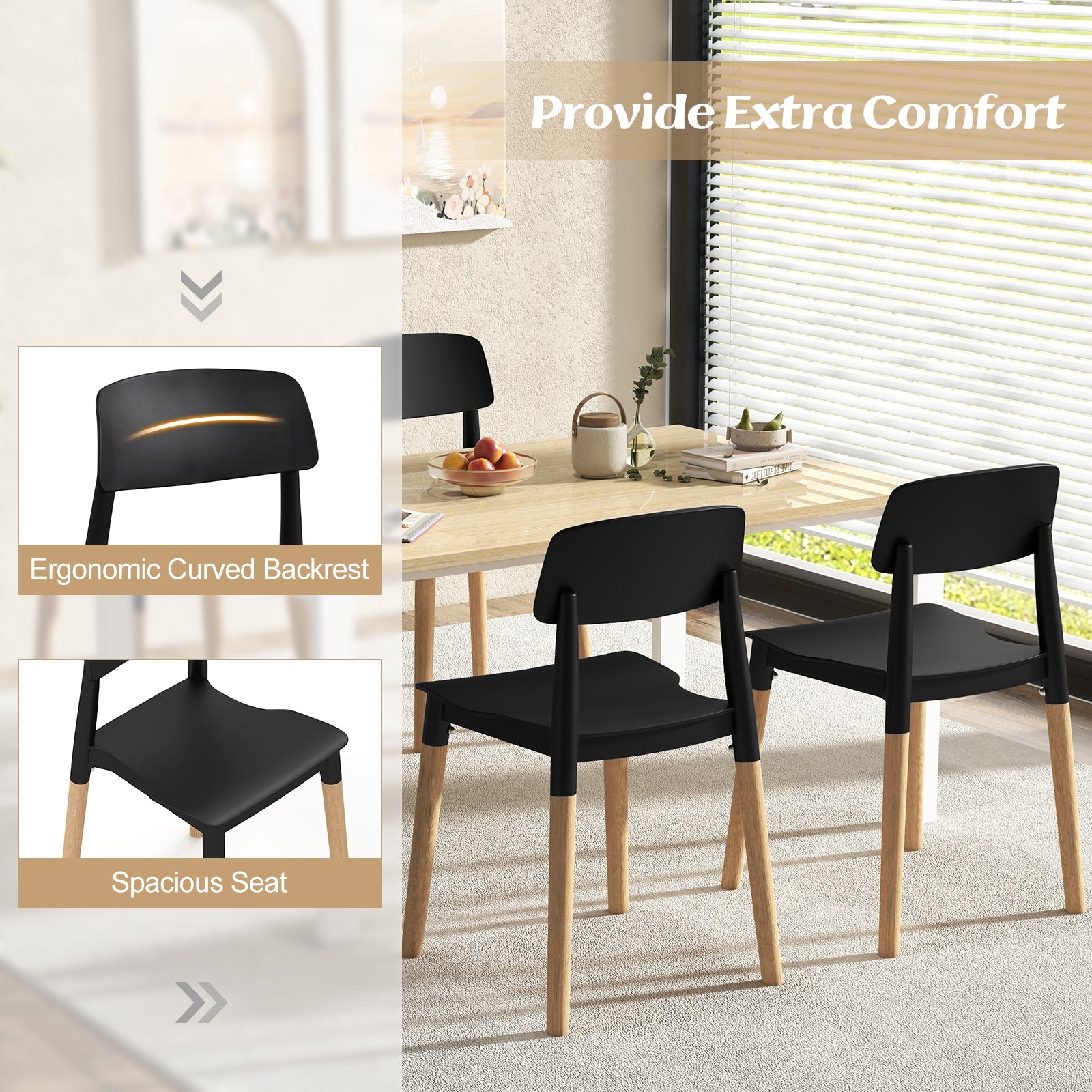 Modern Dining Side Chairs Set of 4 with Ergonomic Backrest for Dining Room, Black Dining Chairs   at Gallery Canada