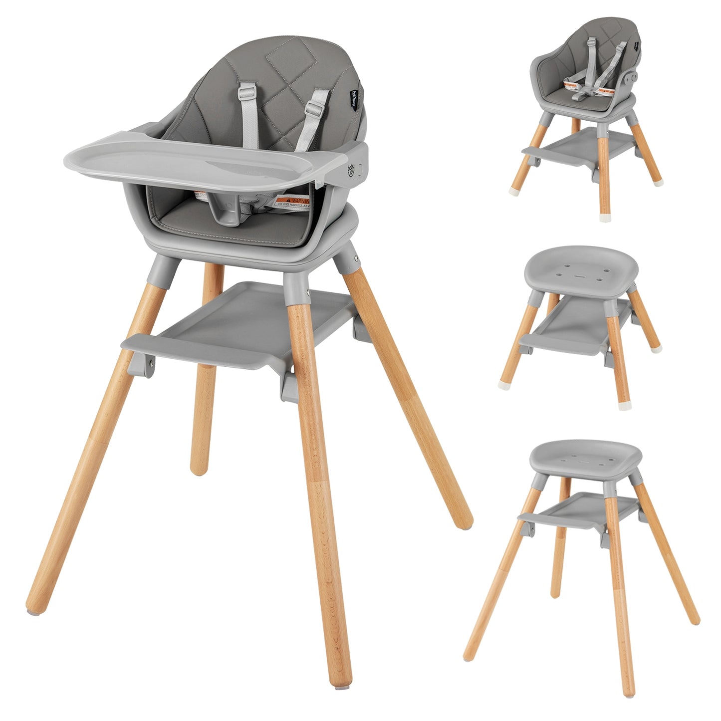 6 in 1 Convertible Highchair with Safety Harness and Removable Tray, Gray High Chairs   at Gallery Canada