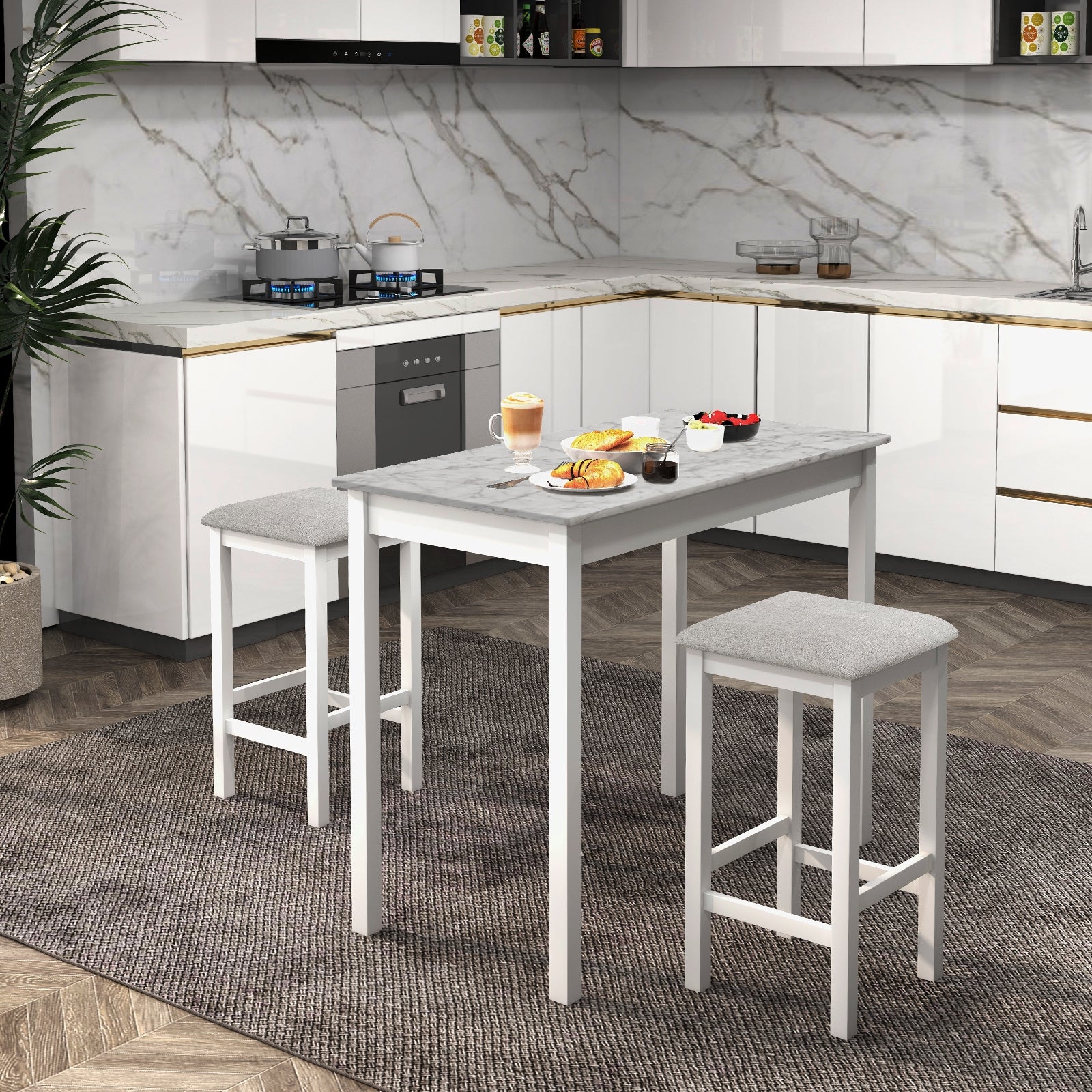 3-Piece Bar Table Set Dining Table and 2 Bar Stools, White Dining Room Sets   at Gallery Canada