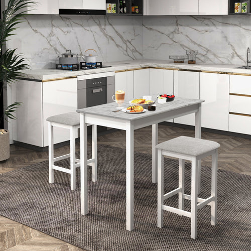 3-Piece Bar Table Set Dining Table and 2 Bar Stools, White