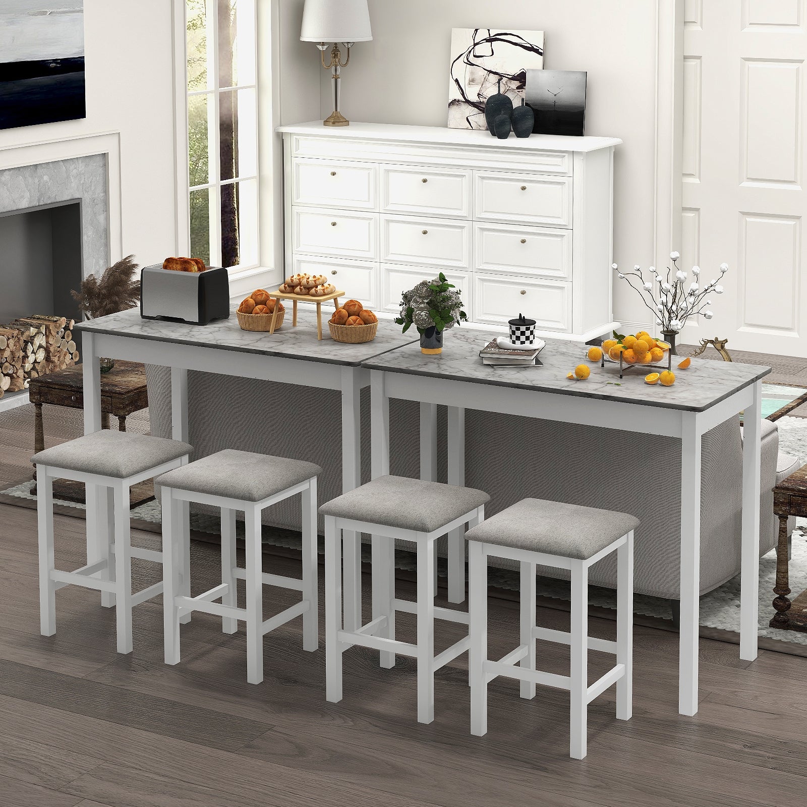 3-Piece Bar Table Set Dining Table and 2 Bar Stools, White Dining Room Sets   at Gallery Canada