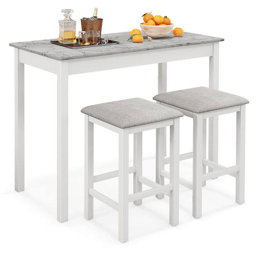 3-Piece Bar Table Set Dining Table and 2 Bar Stools, White - Gallery Canada
