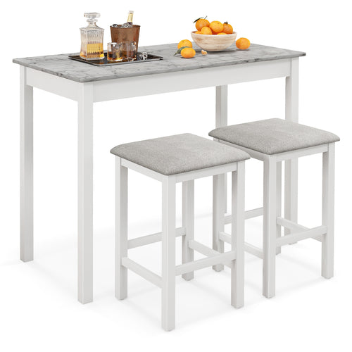 3-Piece Bar Table Set Dining Table and 2 Bar Stools, White
