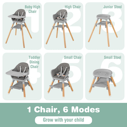 6 in 1 Convertible Highchair with Safety Harness and Removable Tray, Gray High Chairs   at Gallery Canada