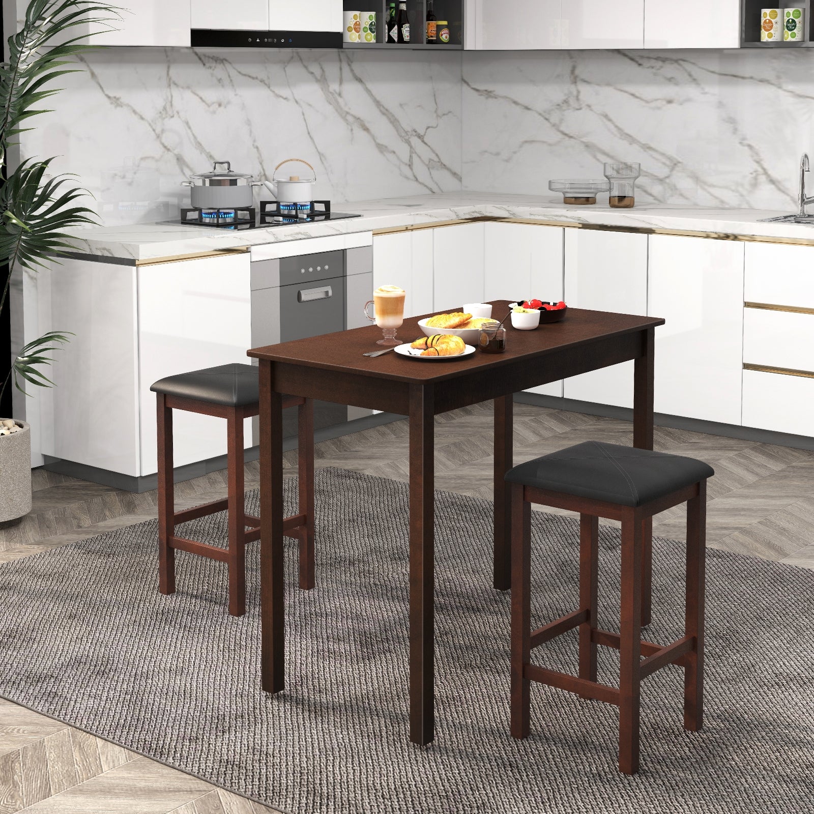 Pub Counter-Height Dining Table and 2 Upholstered Bar Stools, Brown Dining Room Sets   at Gallery Canada