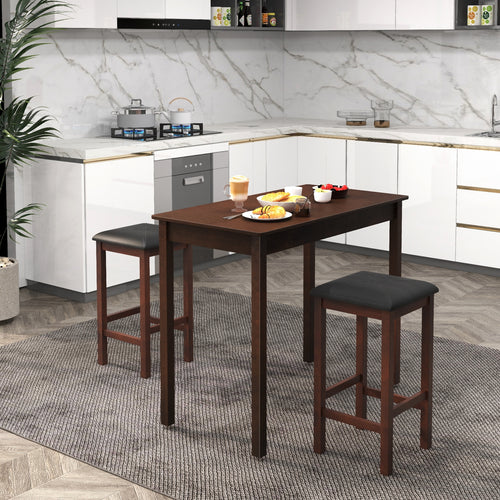 Pub Counter-Height Dining Table and 2 Upholstered Bar Stools, Brown