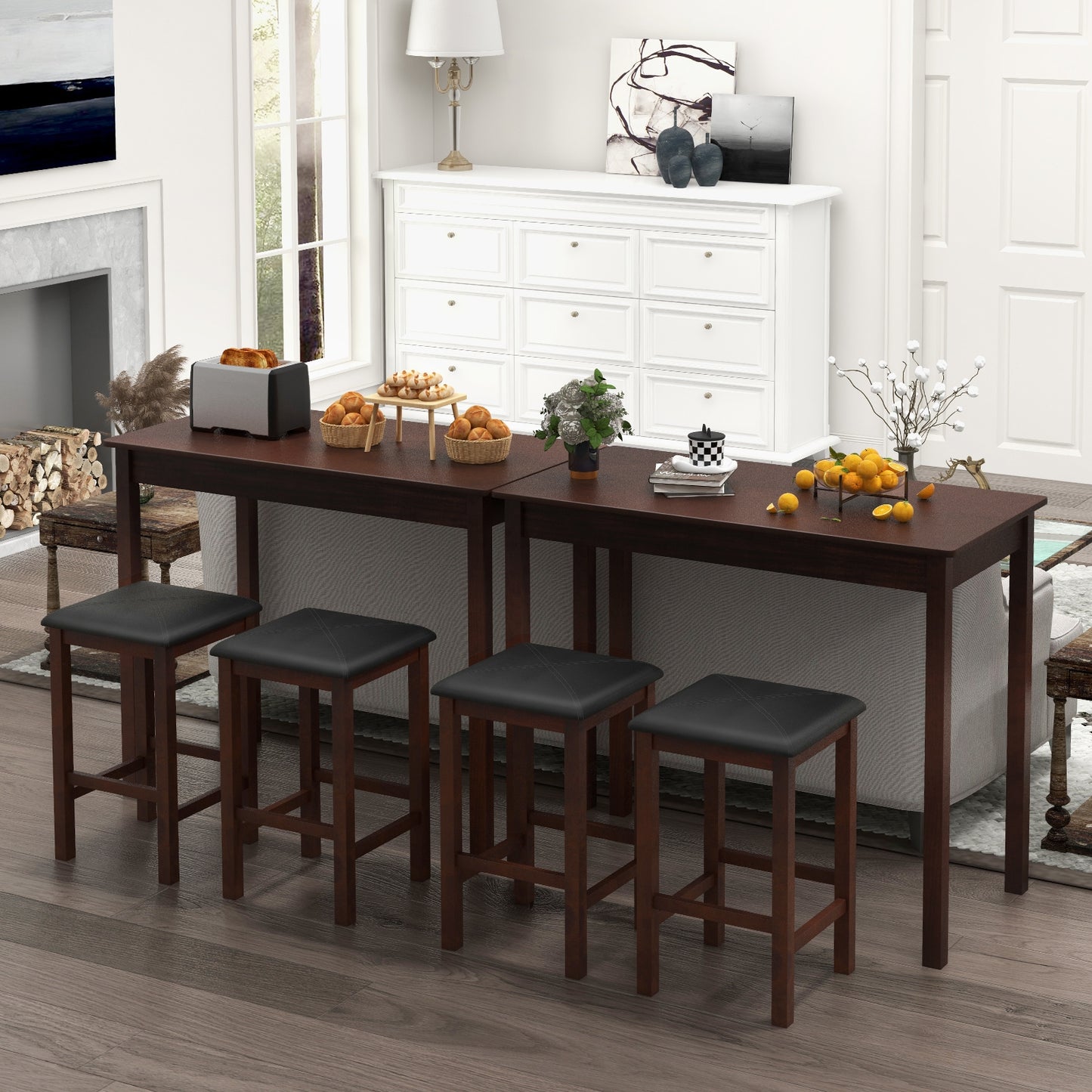 Pub Counter-Height Dining Table and 2 Upholstered Bar Stools, Brown Dining Room Sets   at Gallery Canada