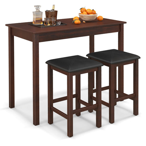 Pub Counter-Height Dining Table and 2 Upholstered Bar Stools, Brown