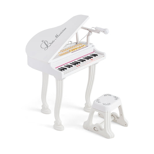 37 Keys Kids Piano Keyboard with Stool and Piano Lid, White - Gallery Canada