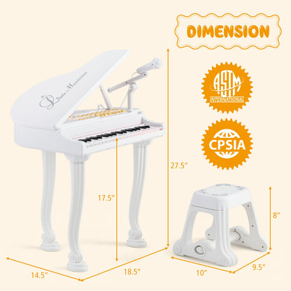 37 Keys Kids Piano Keyboard with Stool and Piano Lid, White Pianos & Keyboards   at Gallery Canada