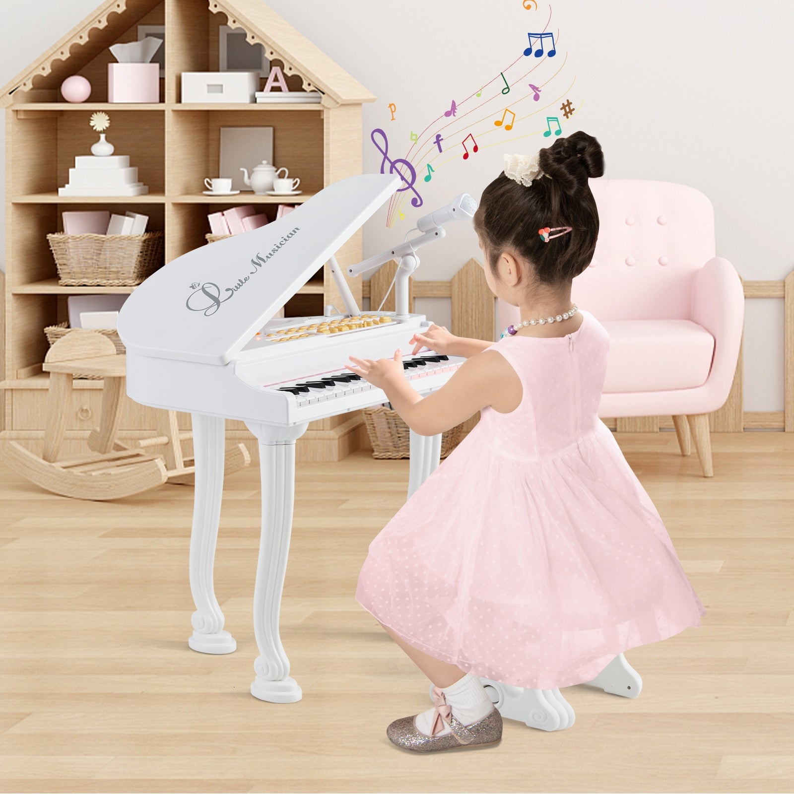 37 Keys Kids Piano Keyboard with Stool and Piano Lid, White Pianos & Keyboards   at Gallery Canada