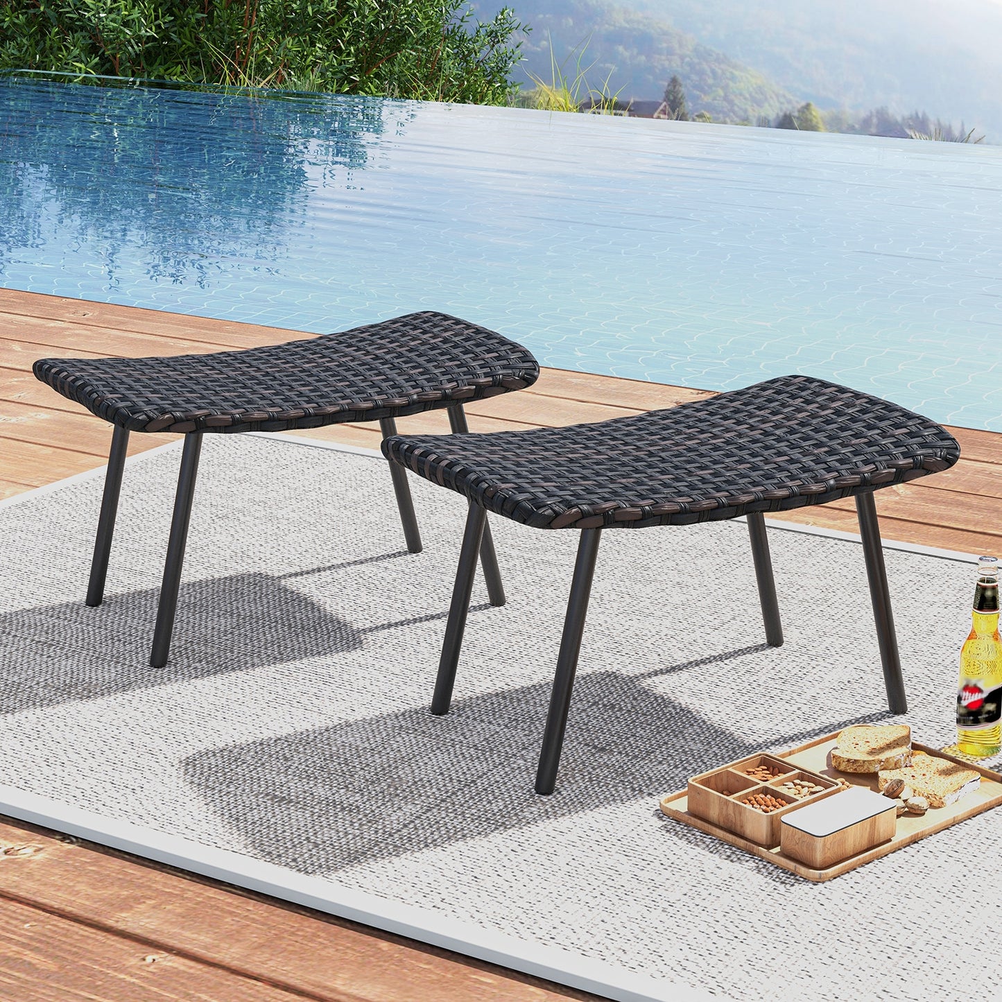 All Weather Outdoor Ottomans Set Patio Footrest Seats Set with Sturdy Metal Legs, Brown Ottomans   at Gallery Canada